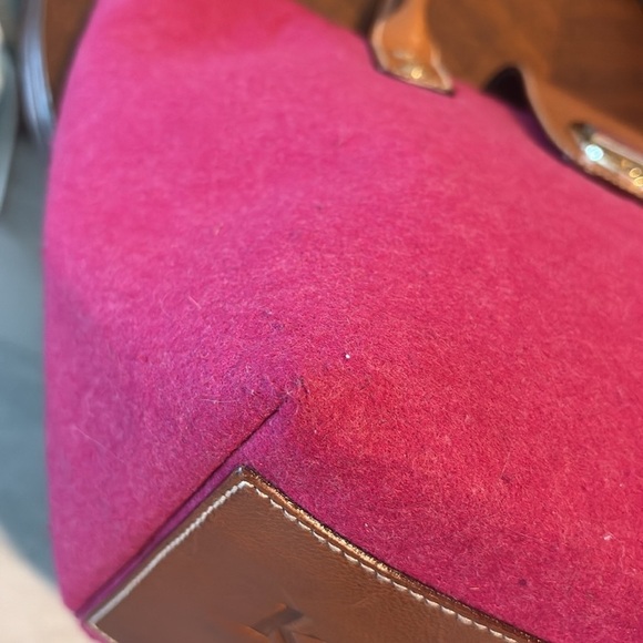Kate Spade   Wool bag  tote  shoulder bag wool/leather trim  fuchsia/light brown - Picture 14 of 17